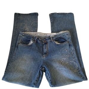 AkadeMiks Vintage Embroidered Stonewashed Flare Leg Jeans